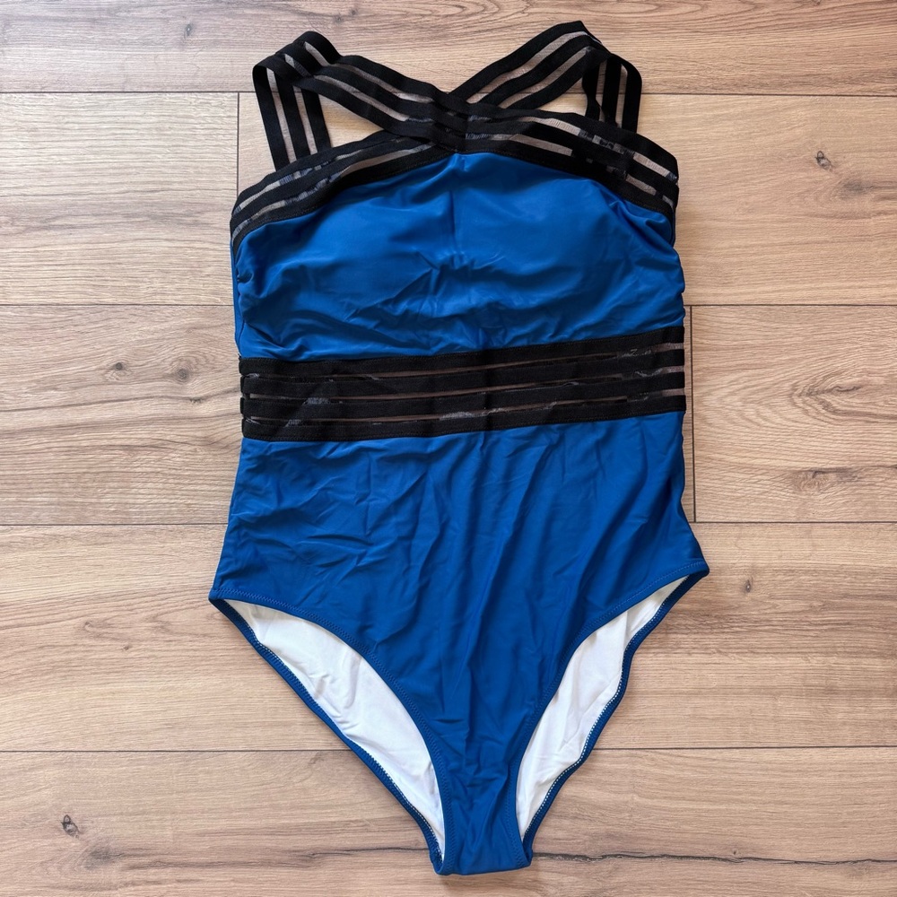 Tempt Me Indigo Blue Crisscross One Piece Swimsuit Size XL NWT